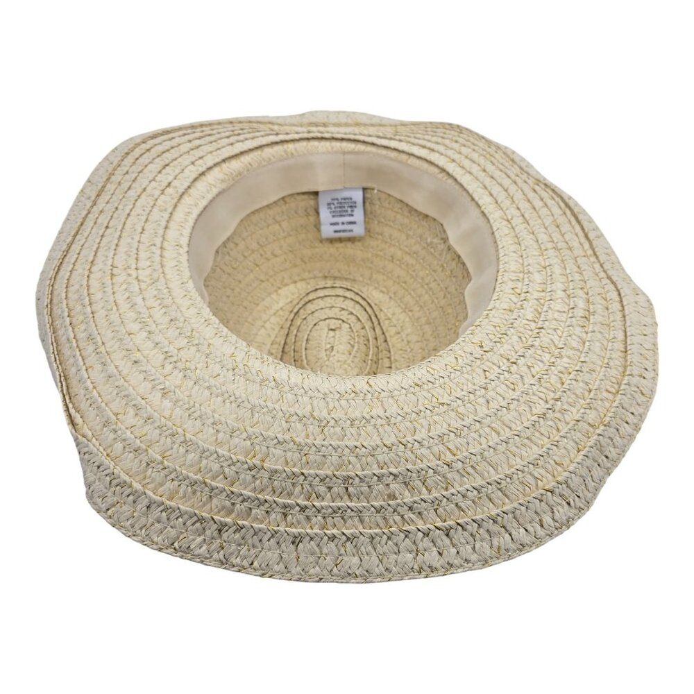 Women's Paper Straw Sun Hat Wide Brim Beach Vacation Floppy Hat with Cowrie - Picture 4 of 5